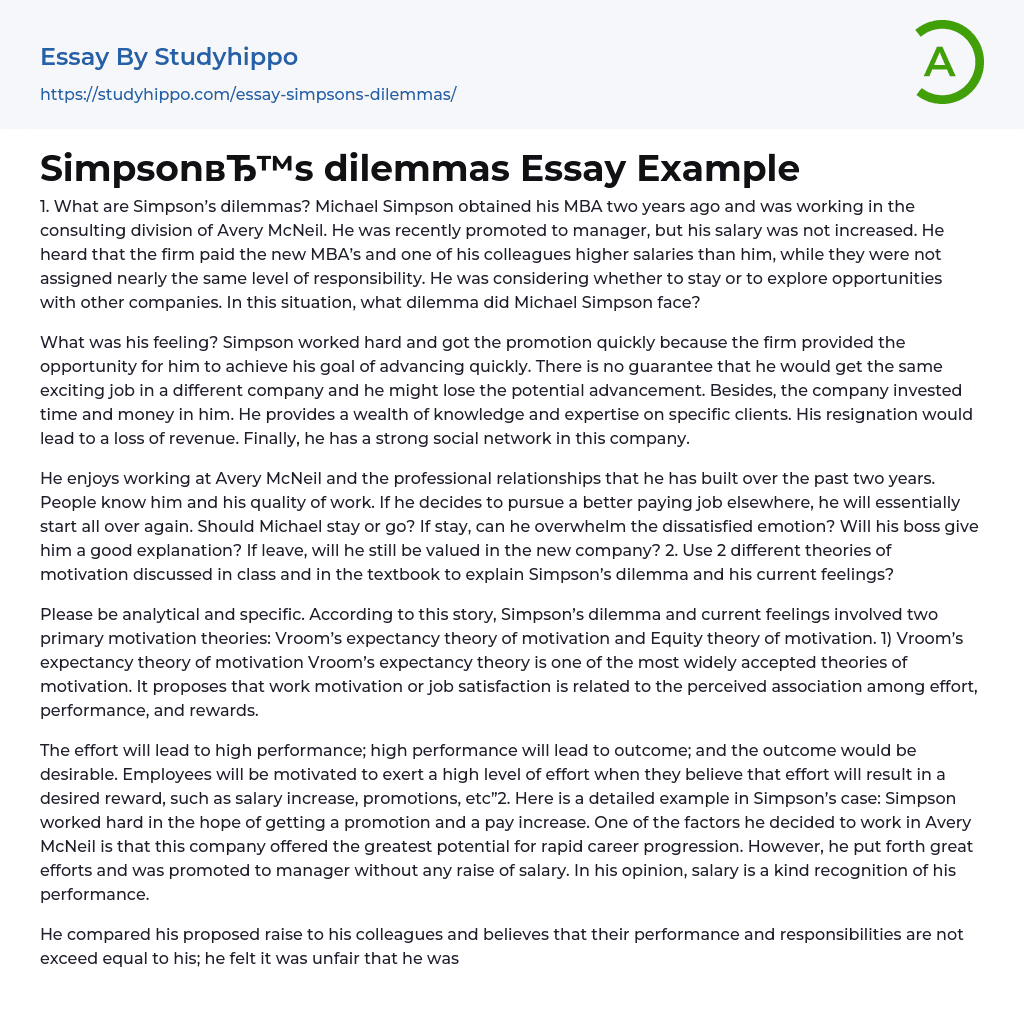 Simpson’s dilemmas Essay Example