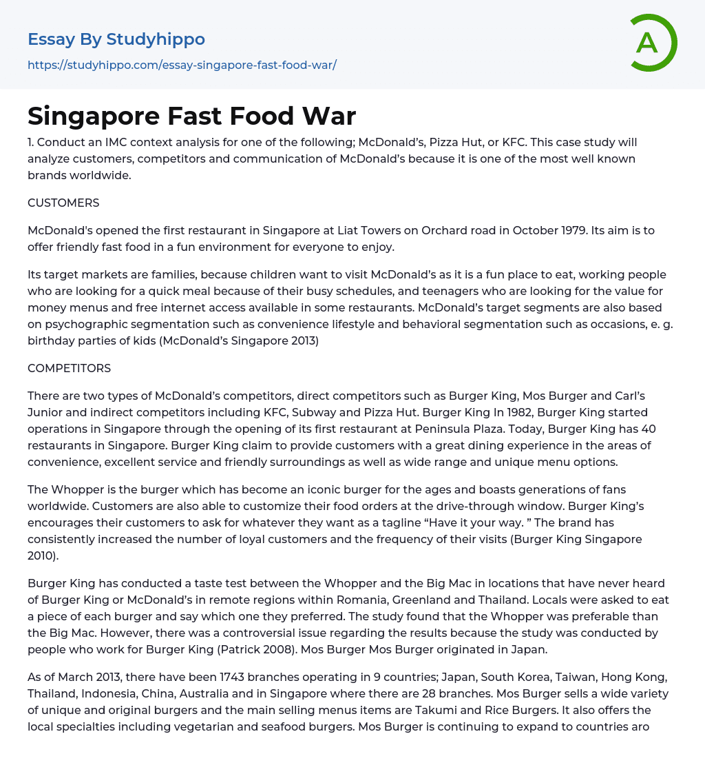 Singapore Fast Food War Essay Example