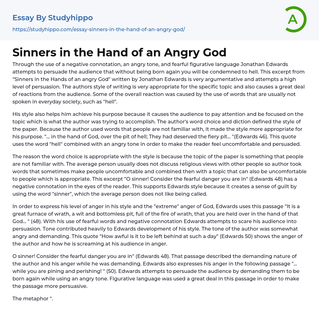 Sinners in the Hand of an Angry God Essay Example