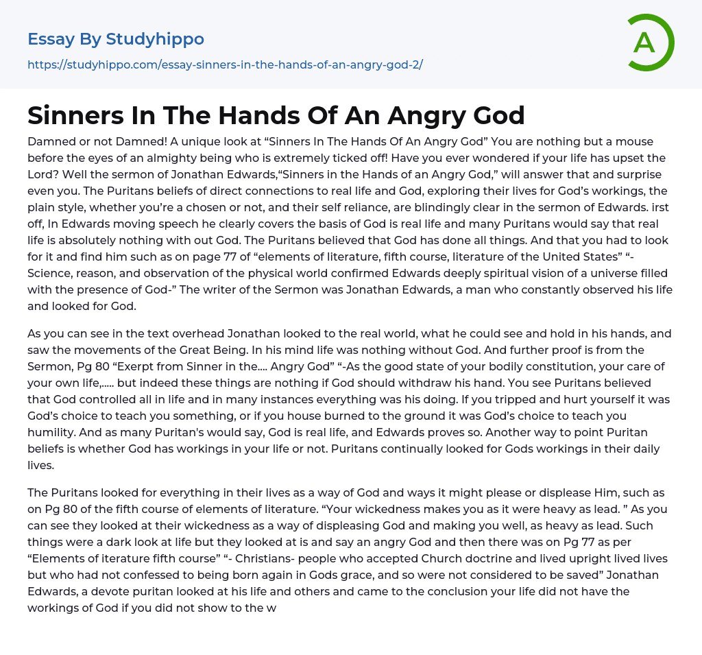 Sinners In The Hands Of An Angry God Essay Example