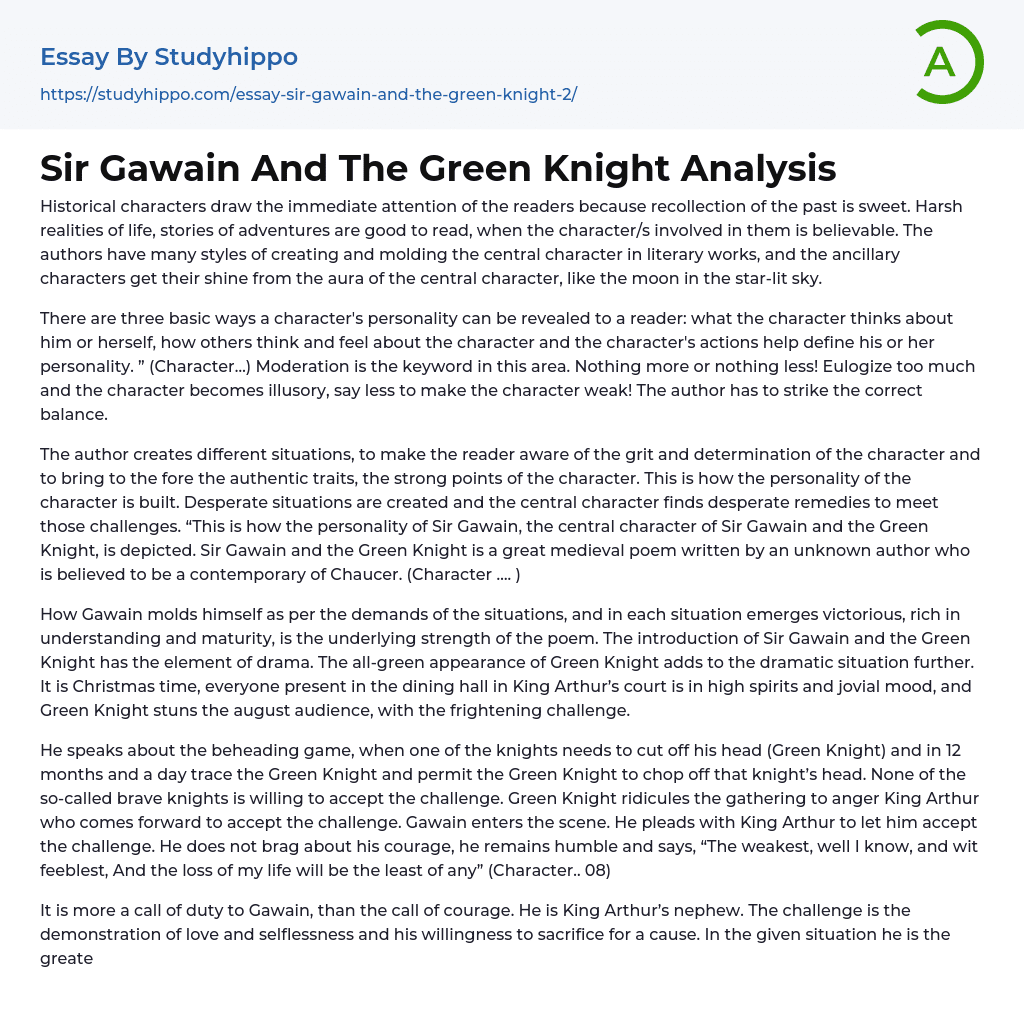 Sir Gawain And The Green Knight Analysis Essay Example