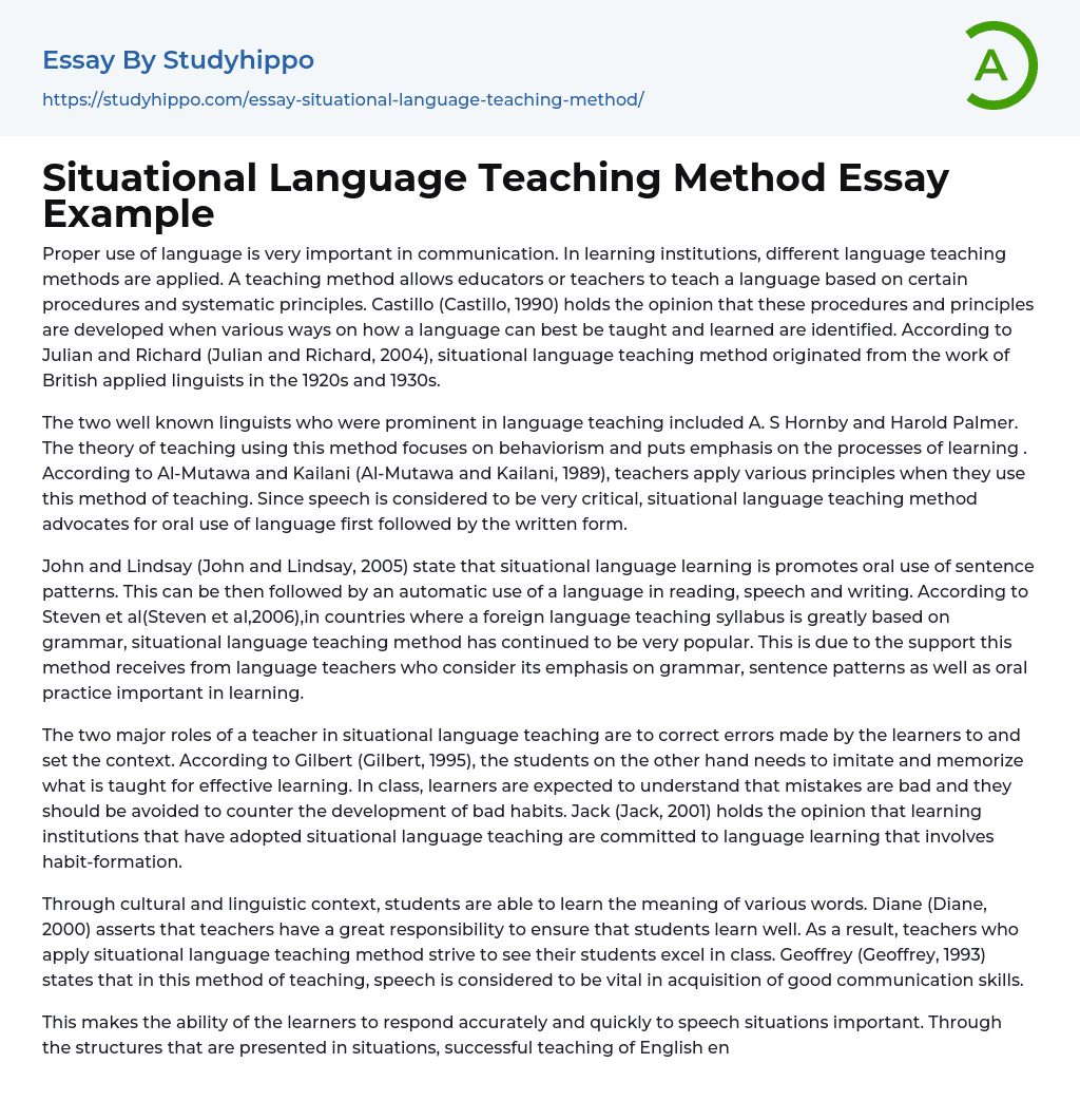 Situational Language Teaching Method Essay Example