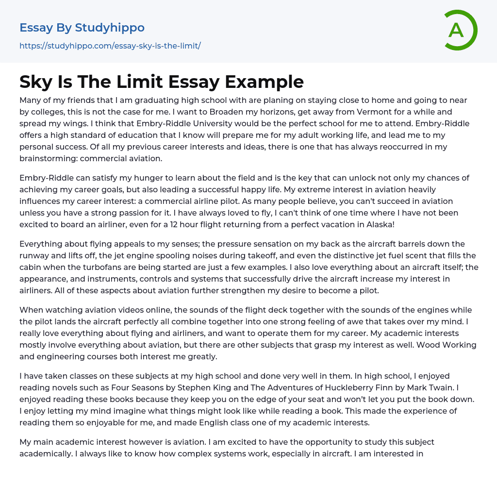 Sky Is The Limit Essay Example