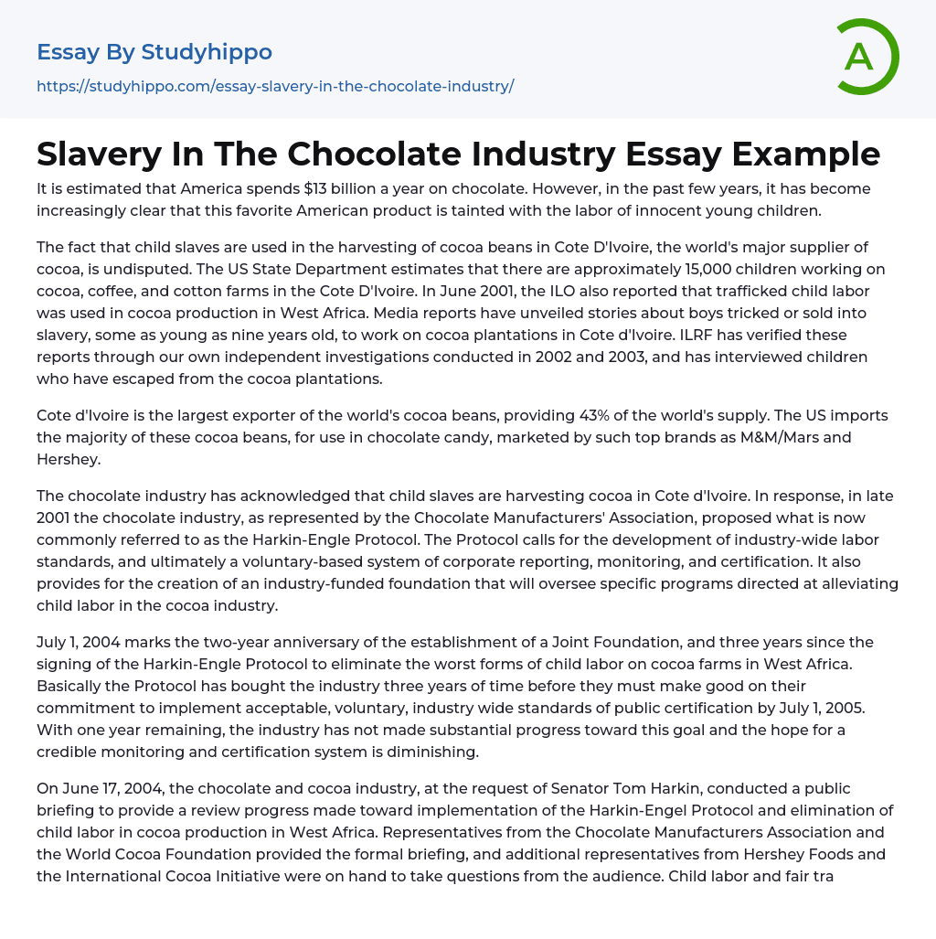 Slavery In The Chocolate Industry Essay Example
