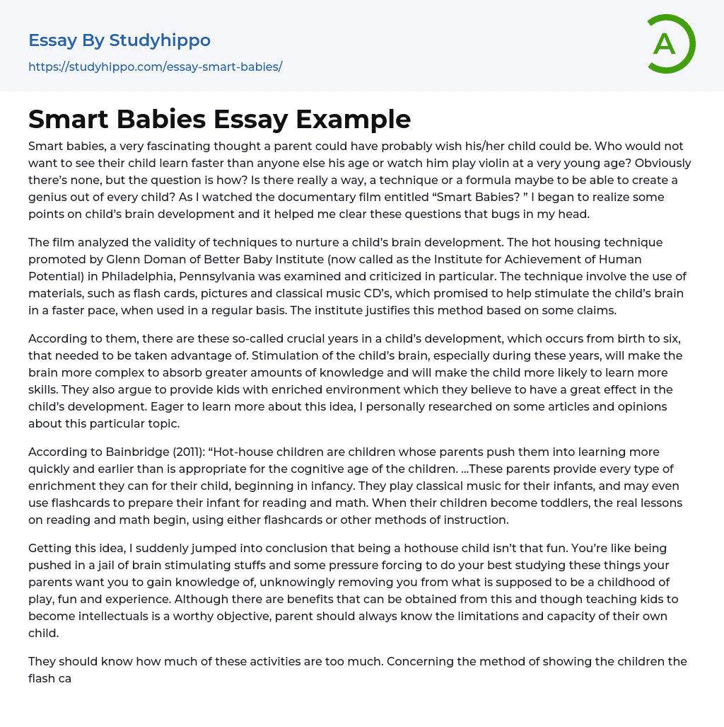 Smart Babies Essay Example