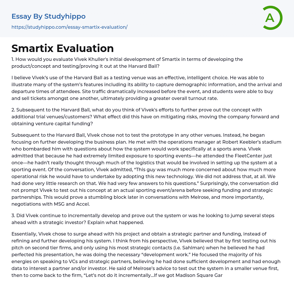 Smartix Evaluation Essay Example
