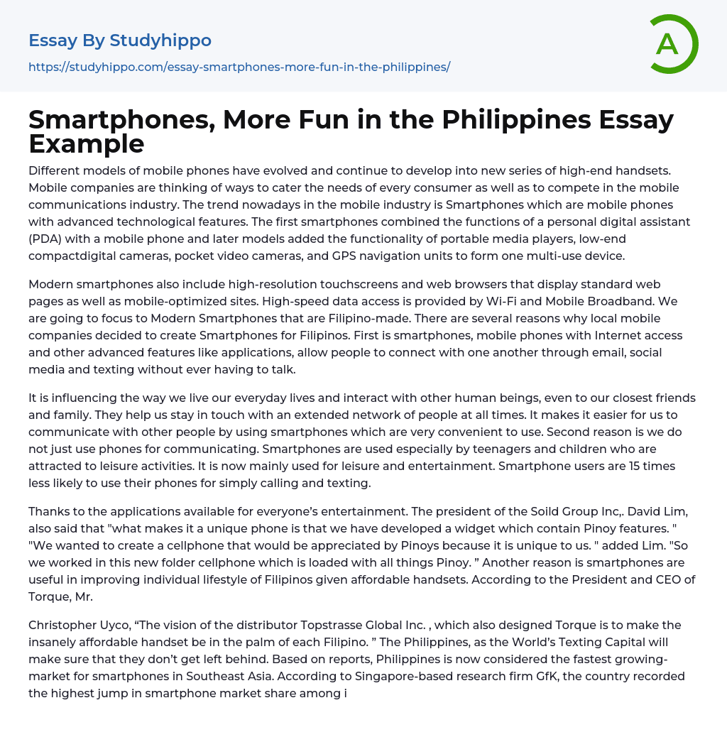 Smartphones, More Fun in the Philippines Essay Example