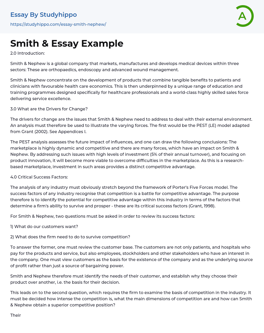 Smith &amp Essay Example