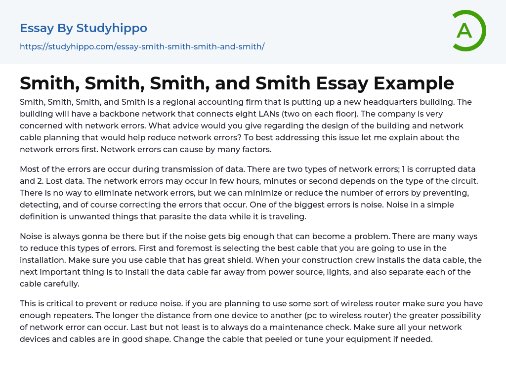 Smith, Smith, Smith, and Smith Essay Example