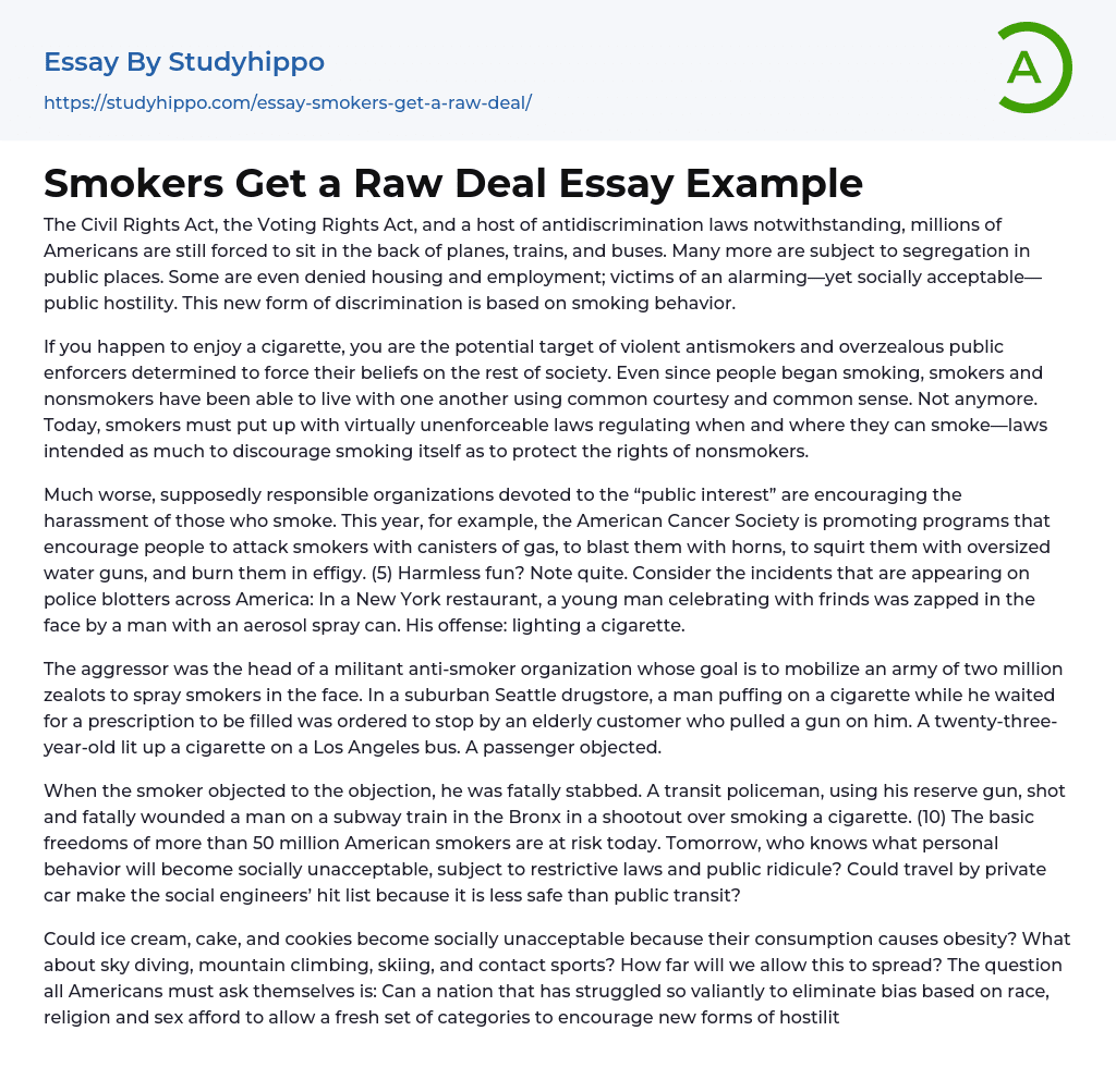 Smokers Get a Raw Deal Essay Example