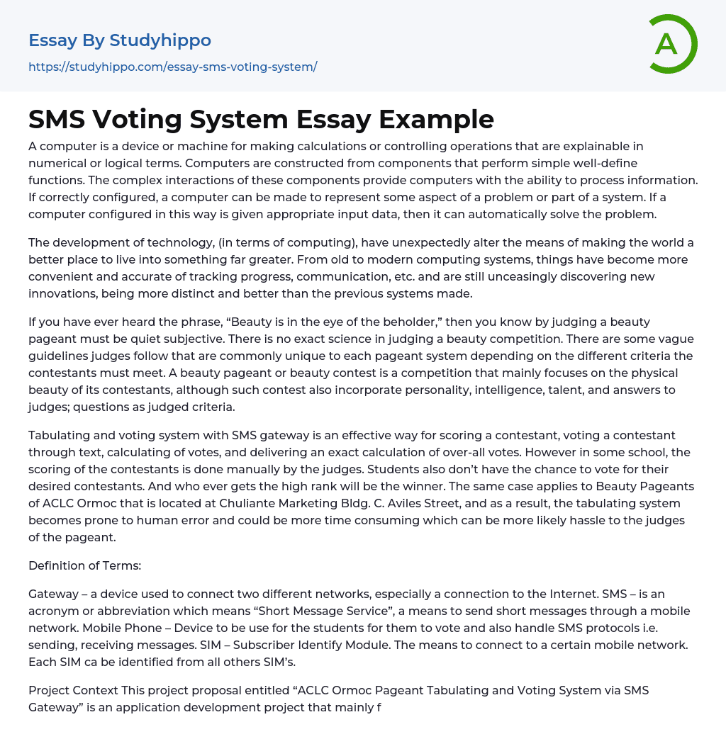 SMS Voting System Essay Example