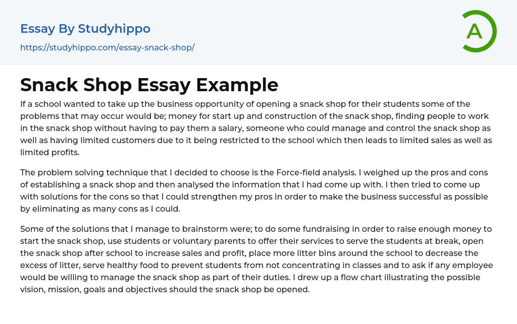 Snack Shop Essay Example