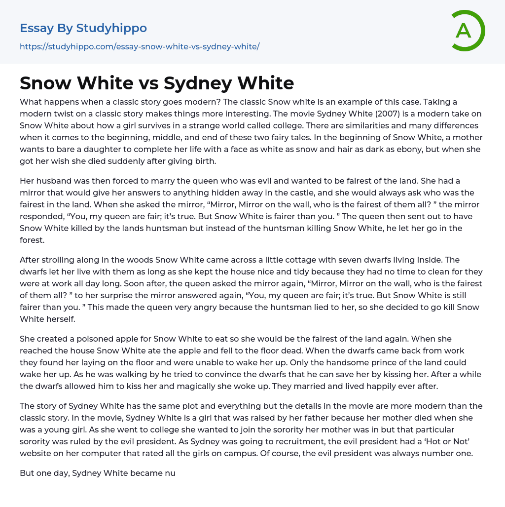 Snow White vs Sydney White Essay Example