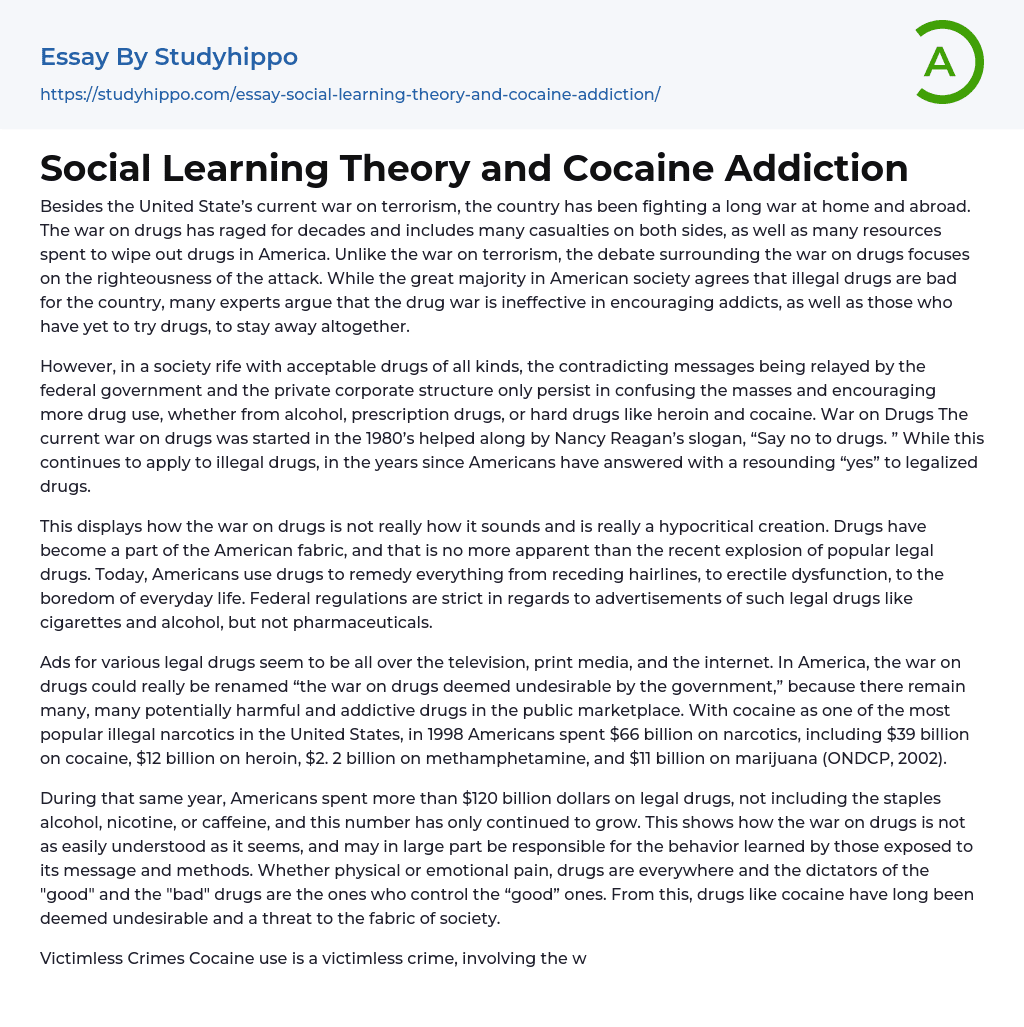 Social Learning Theory and Cocaine Addiction Essay Example