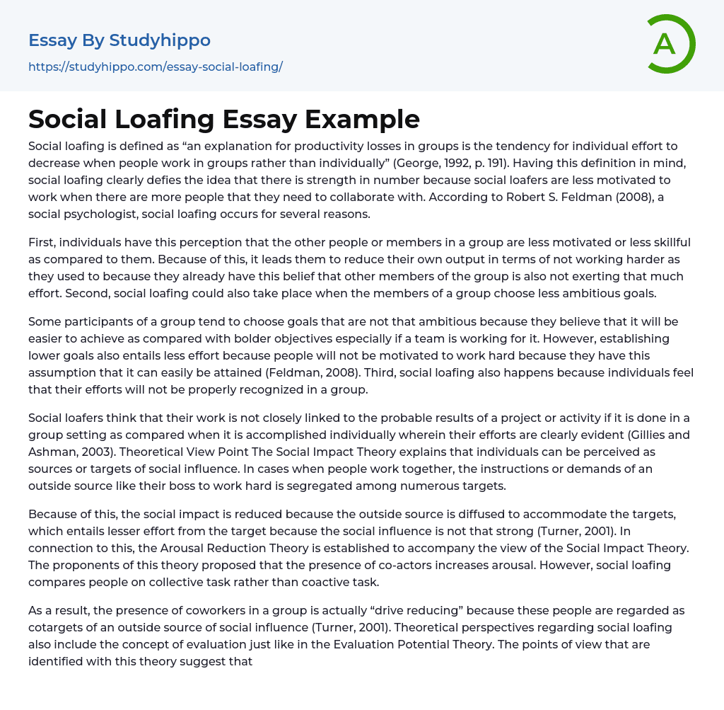 Social Loafing Essay Example