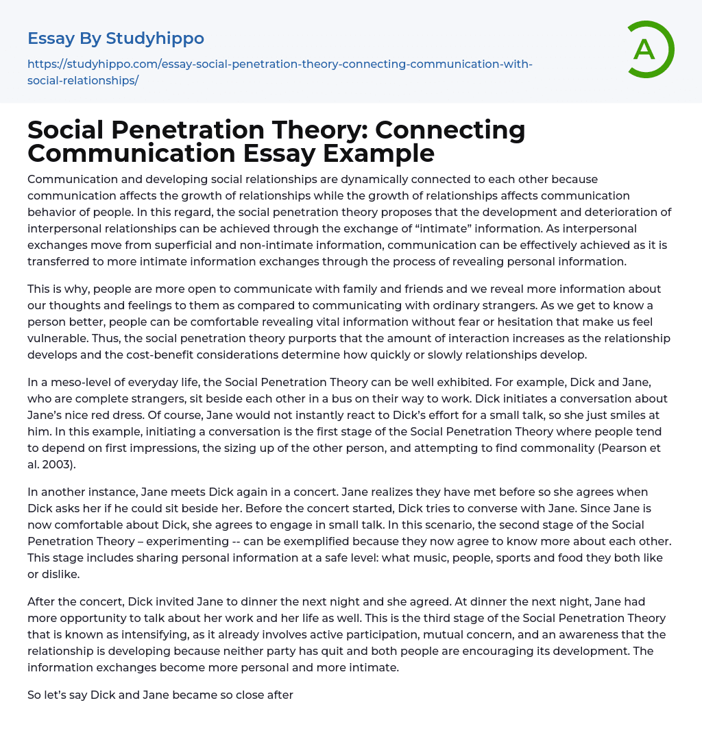 Social Penetration Theory: Connecting Communication Essay Example