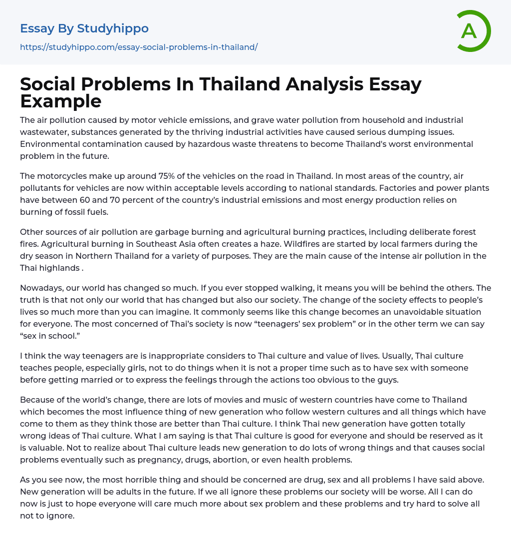 Social Problems In Thailand Analysis Essay Example