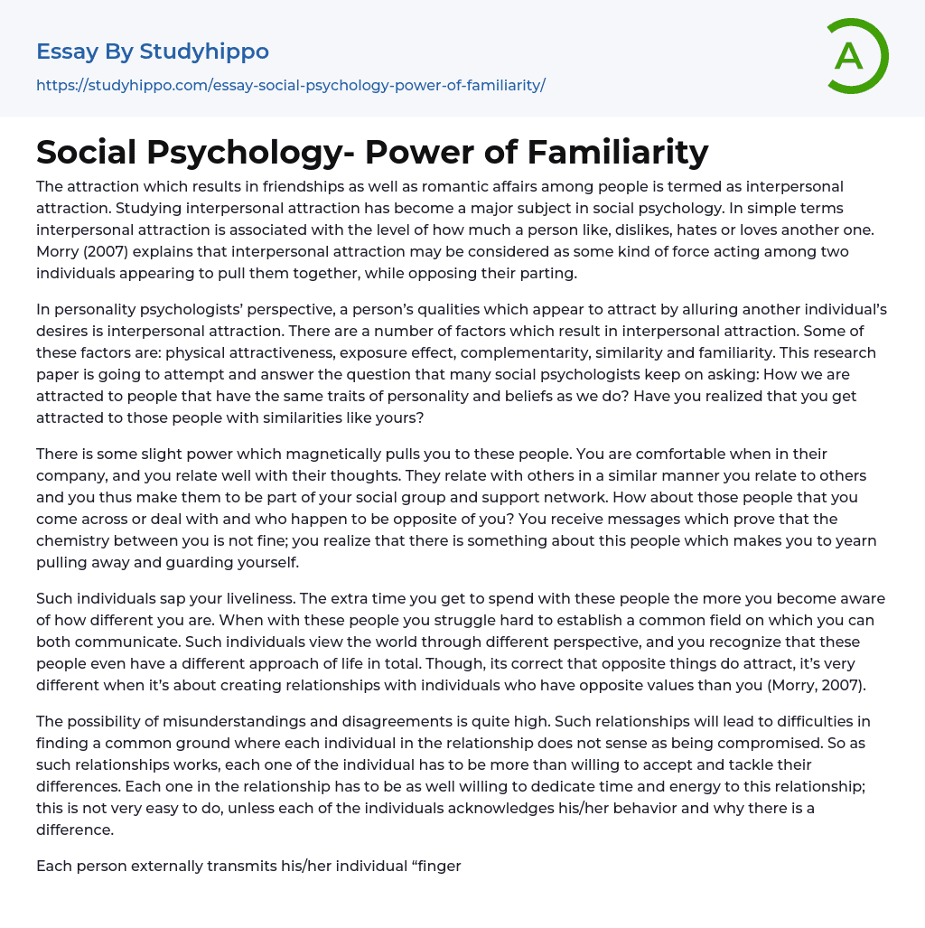 Social Psychology- Power of Familiarity Essay Example