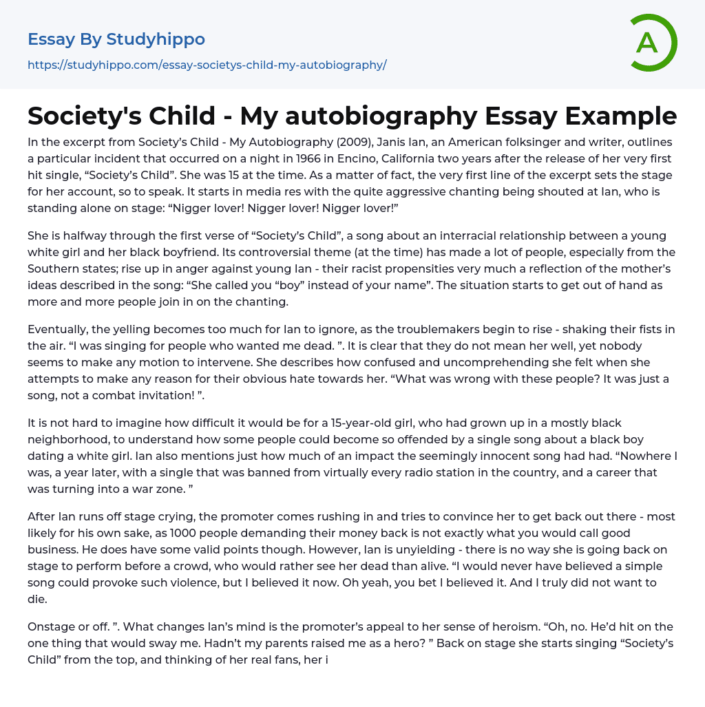 Society’s Child – My autobiography Essay Example