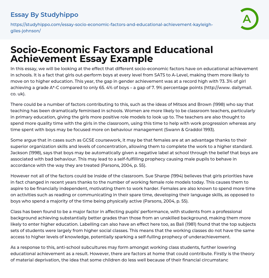 Socio-Economic Factors and Educational Achievement Essay Example