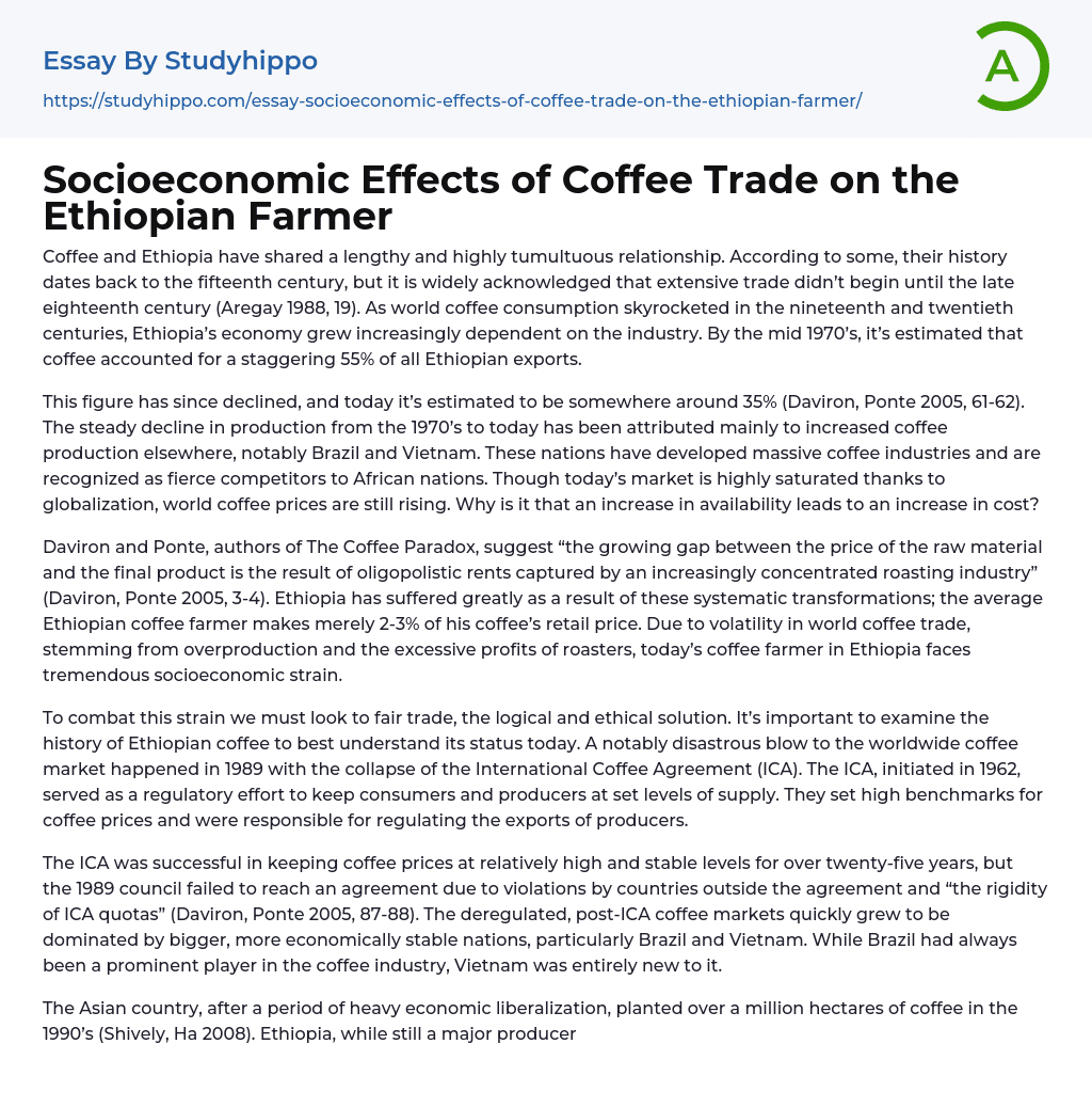 Socioeconomic Effects of Coffee Trade on the Ethiopian Farmer Essay Example
