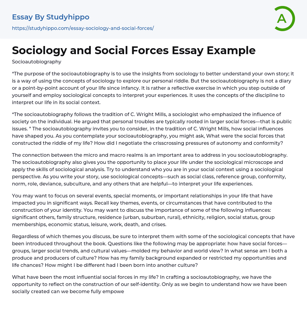 Sociology and Social Forces Essay Example