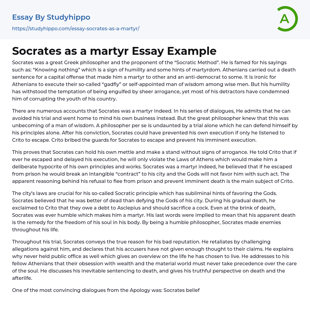 Socrates as a martyr Essay Example