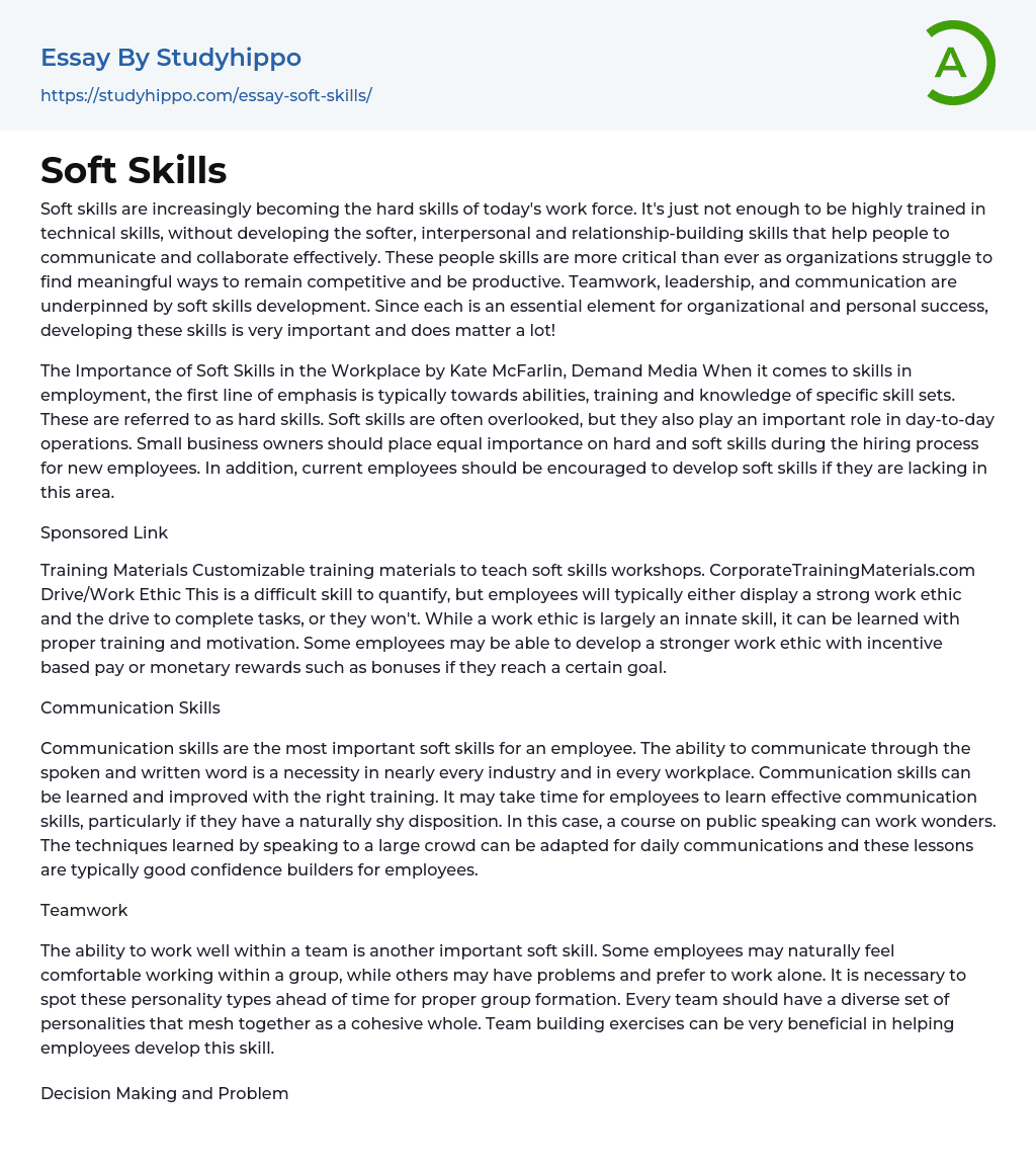 Soft Skills Essay Example StudyHippo