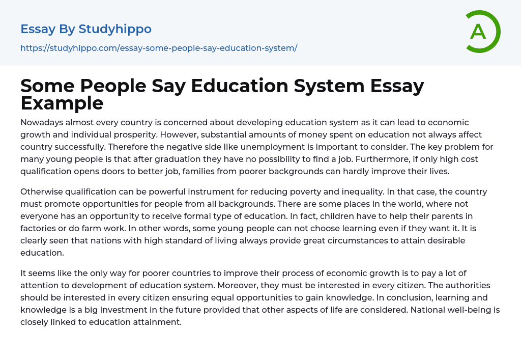 Some People Say Education System Essay Example