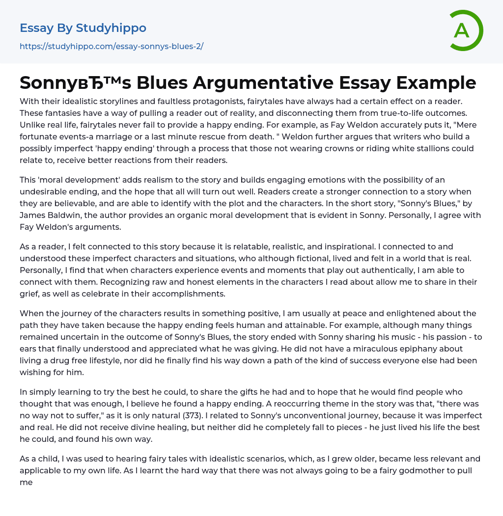 Sonny’s Blues Argumentative Essay Example