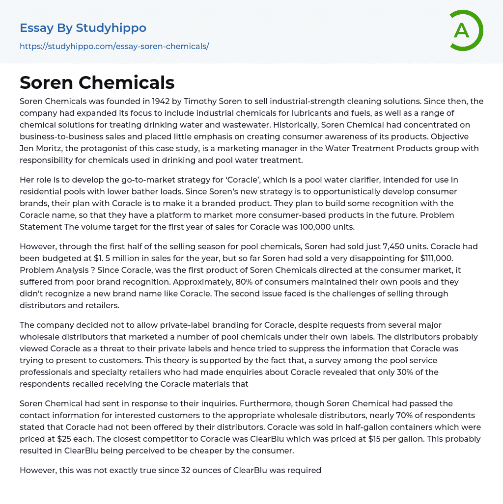 Soren Chemicals Essay Example