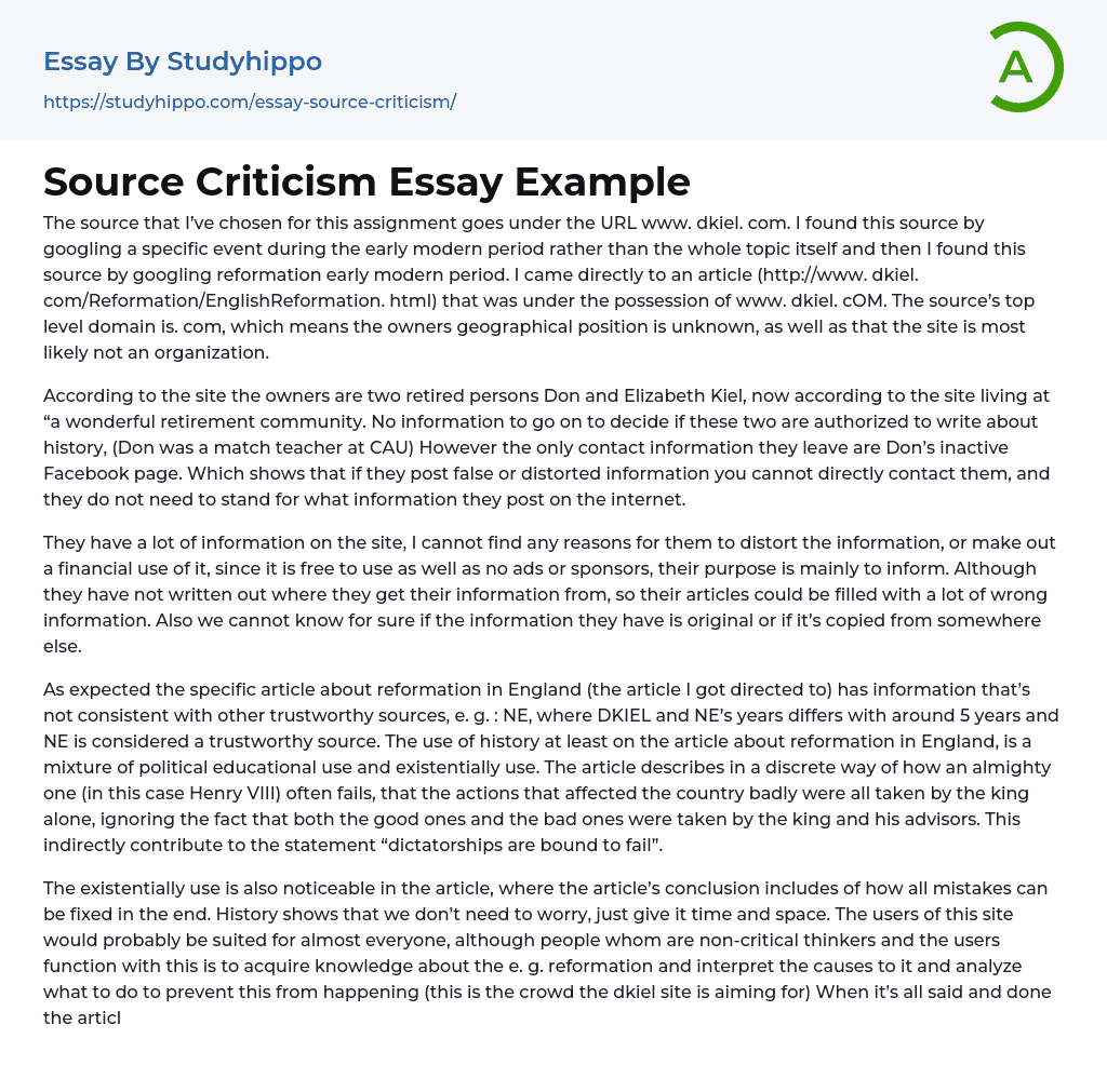 Source Criticism Essay Example StudyHippo