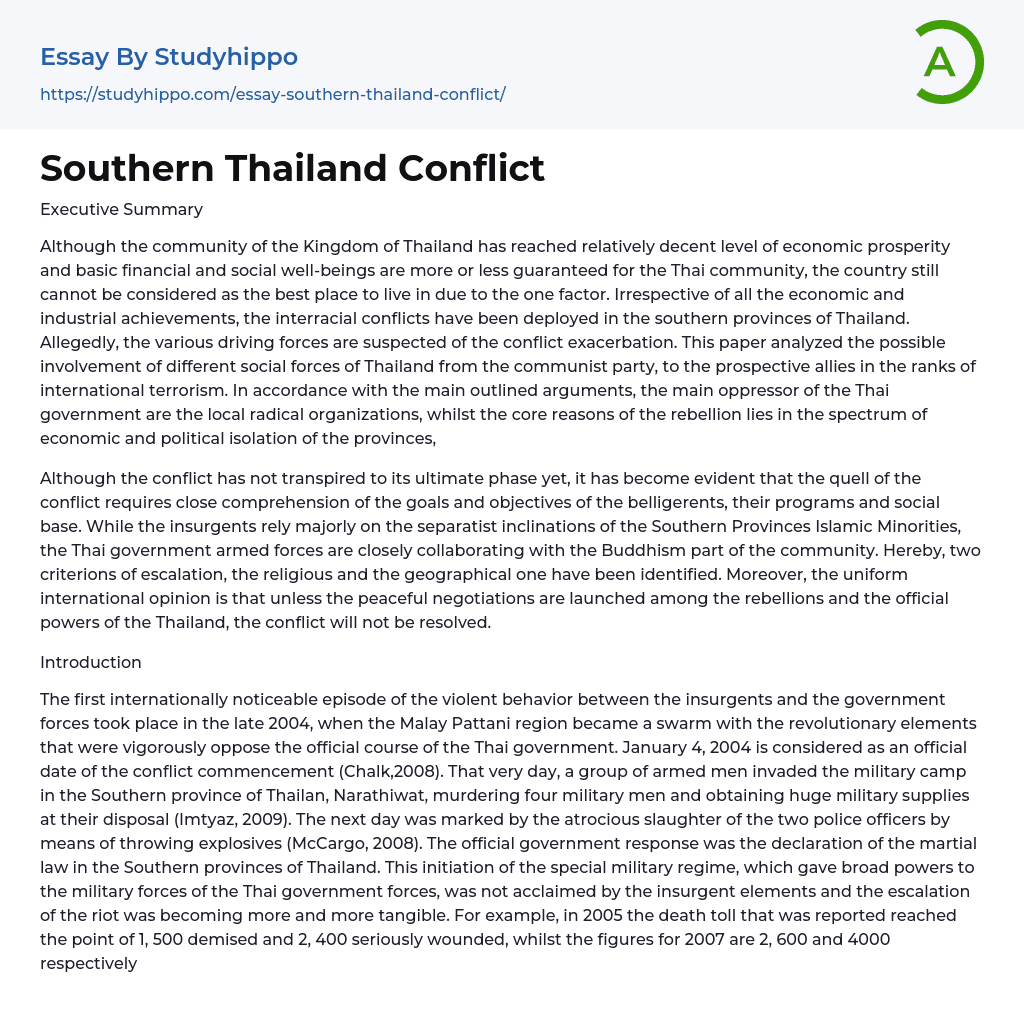Southern Thailand Conflict Essay Example