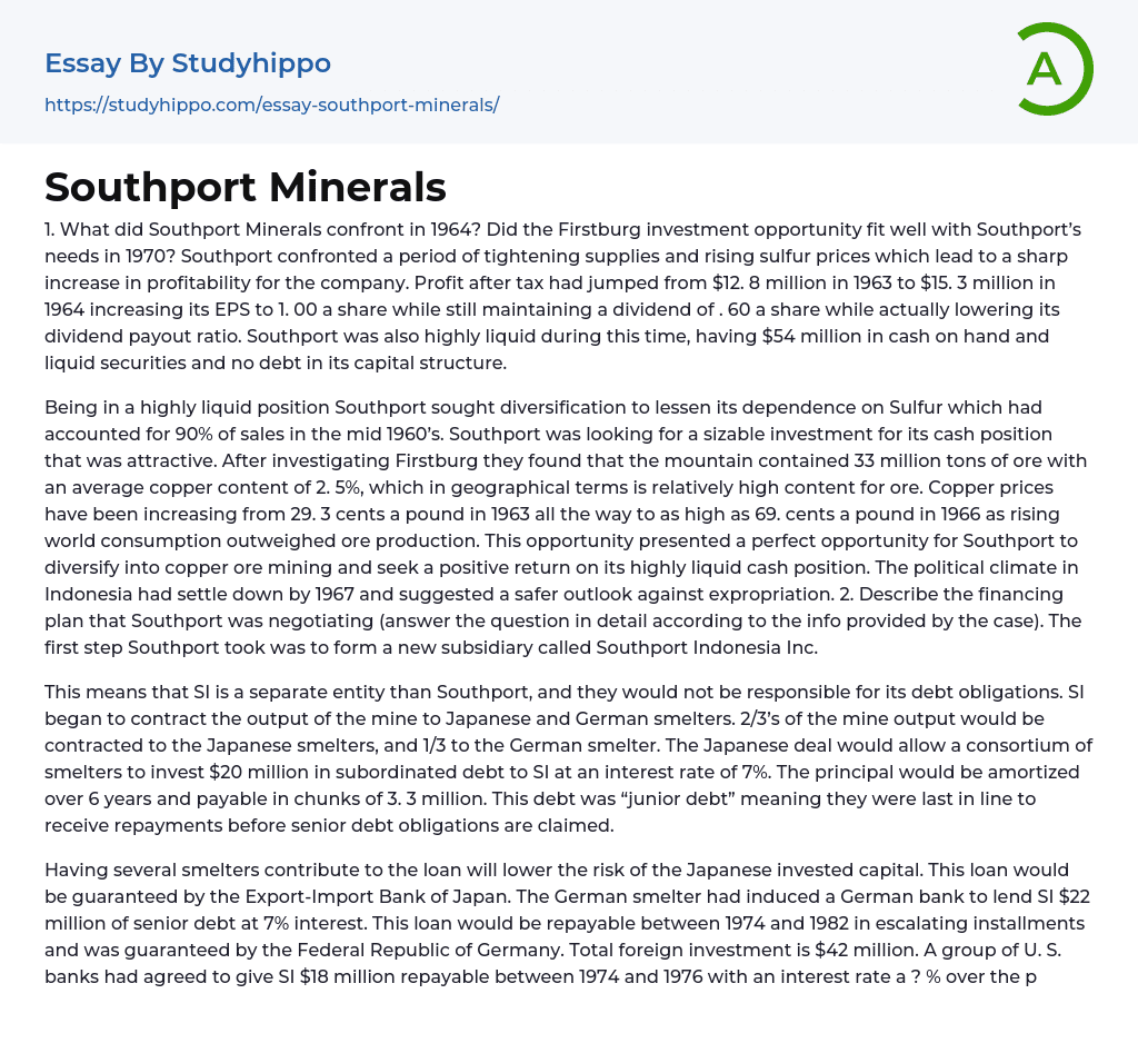 Southport Minerals Essay Example