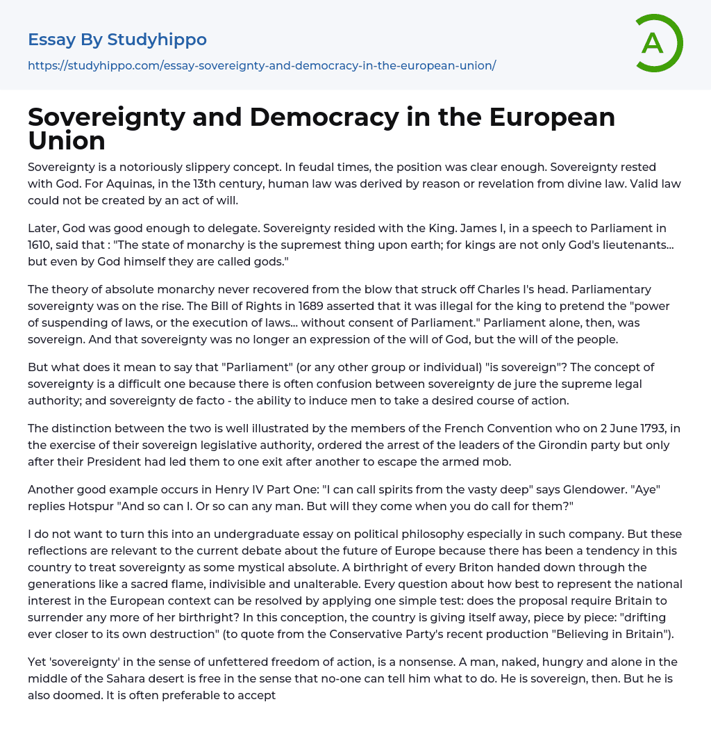 Sovereignty and Democracy in the European Union Essay Example
