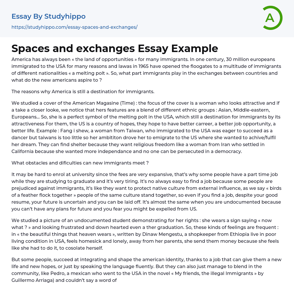 Spaces and exchanges Essay Example