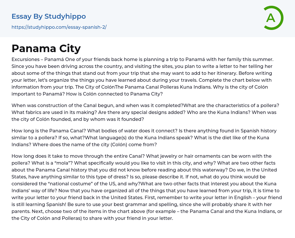 Panama City Essay Example