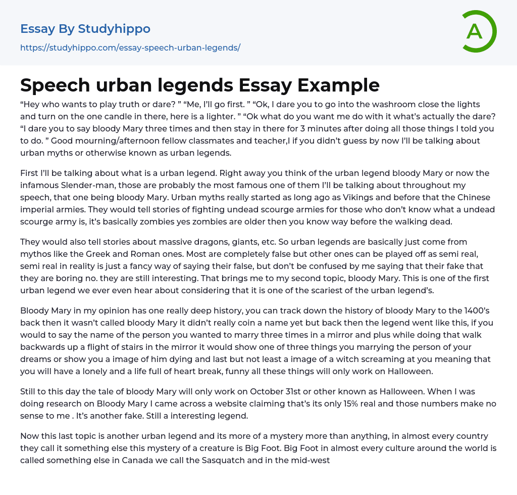 Speech urban legends Essay Example