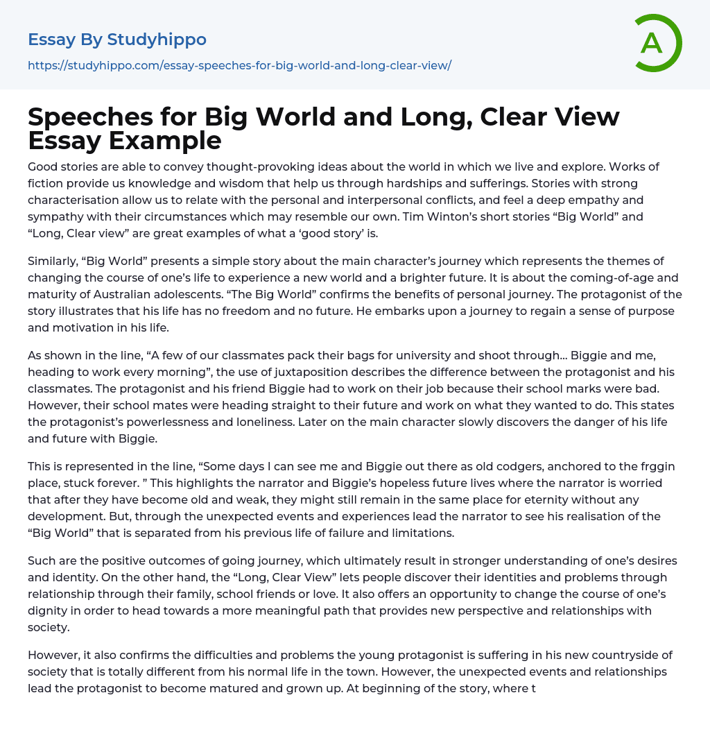 Speeches for Big World and Long, Clear View Essay Example
