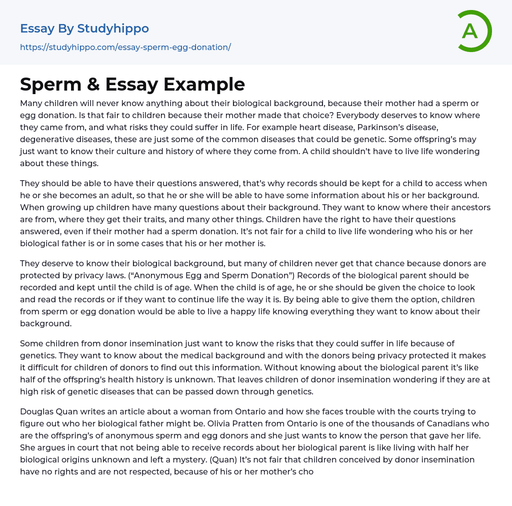 Sperm &amp Essay Example