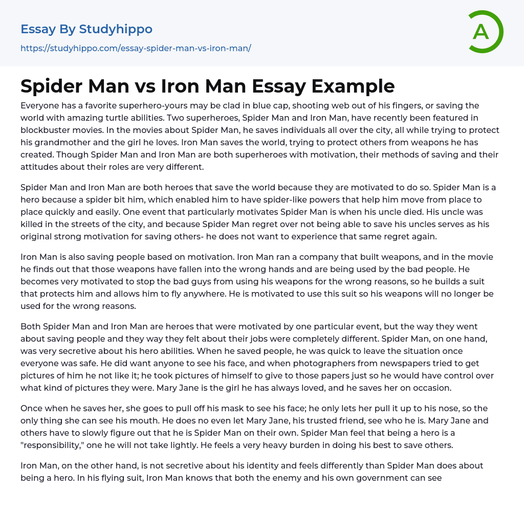 Spider Man vs Iron Man Essay Example