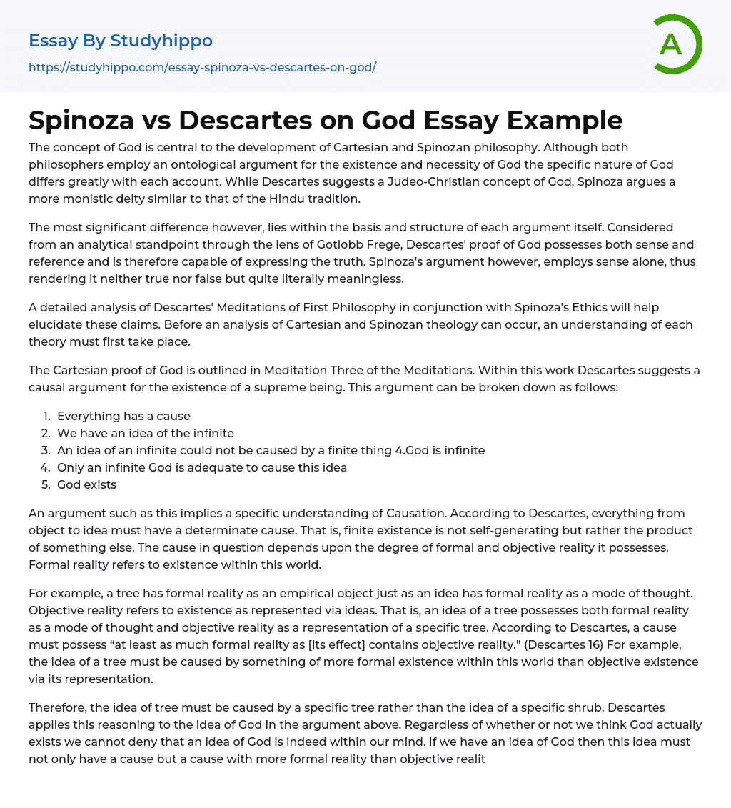 Spinoza vs Descartes on God Essay Example
