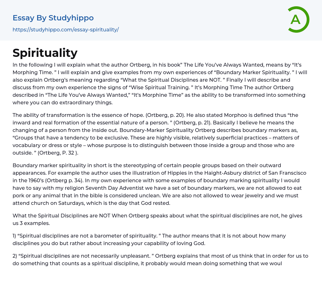Spirituality Essay Example