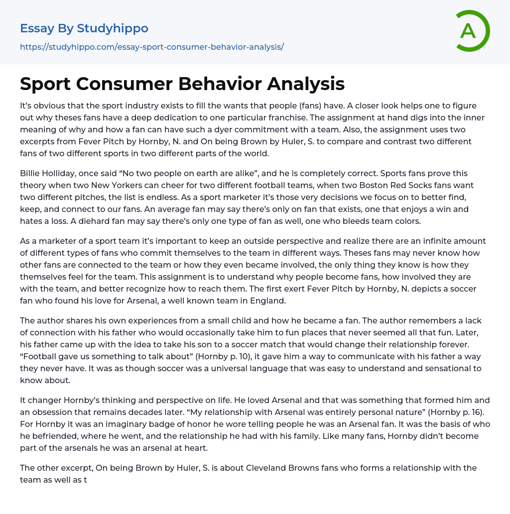 Sport Consumer Behavior Analysis Essay Example