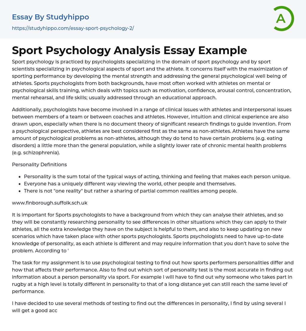 Sport Psychology Analysis Essay Example
