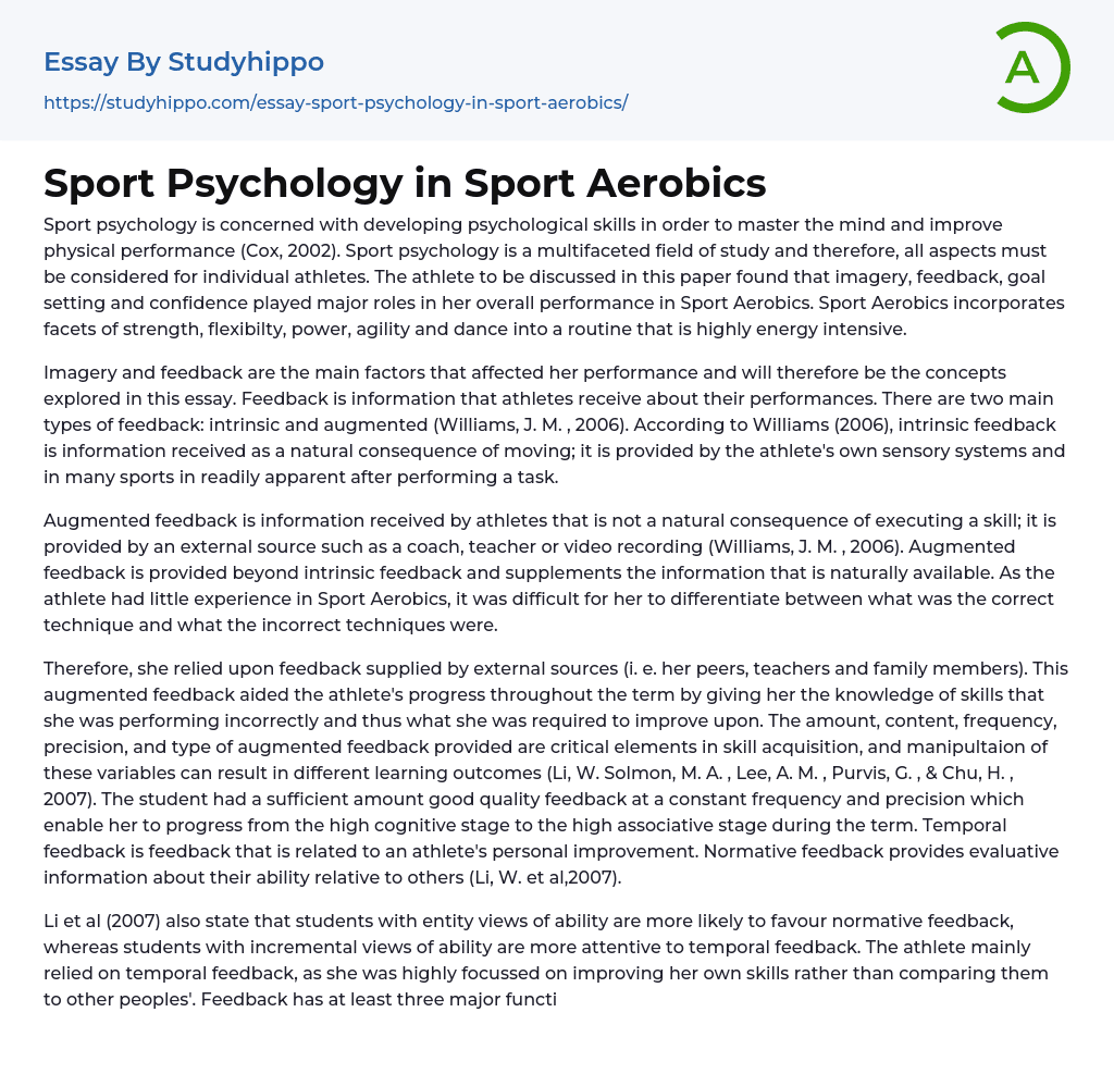 Sport Psychology in Sport Aerobics Essay Example