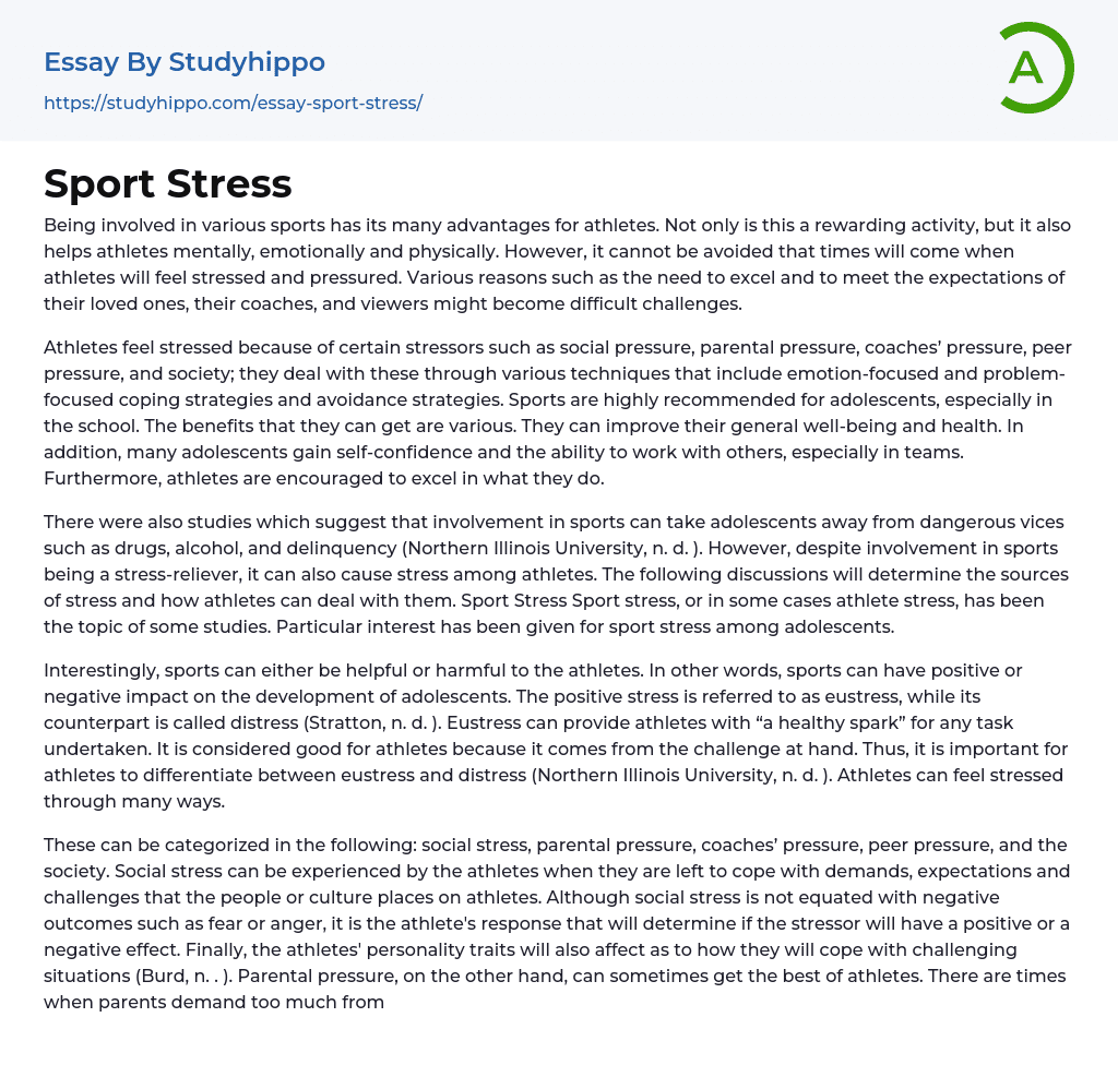 essay about managing stress through sports