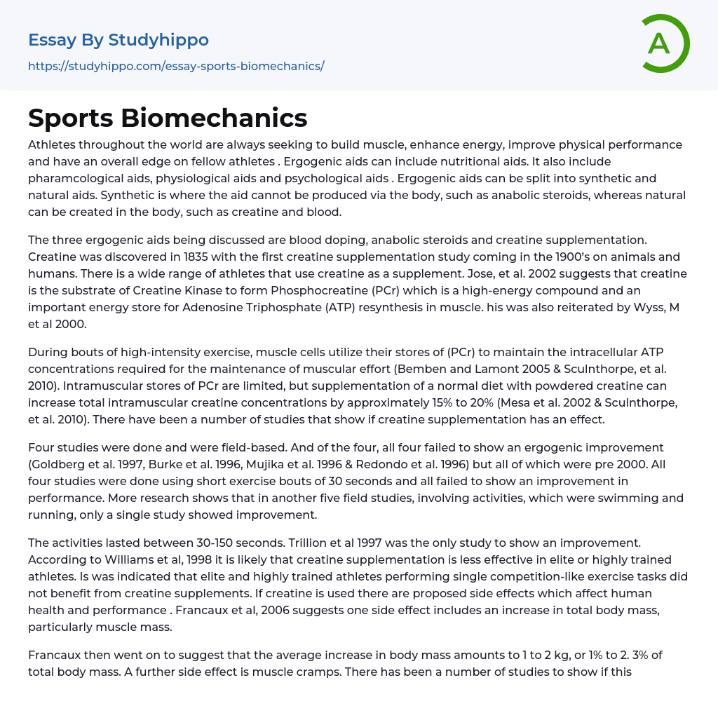 Sports Biomechanics Essay Example