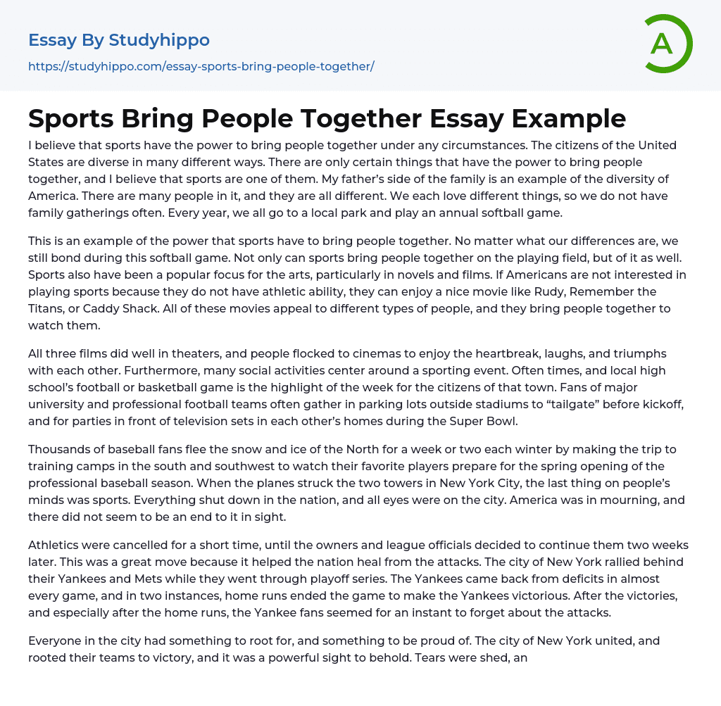 Sports Bring People Together Essay Example