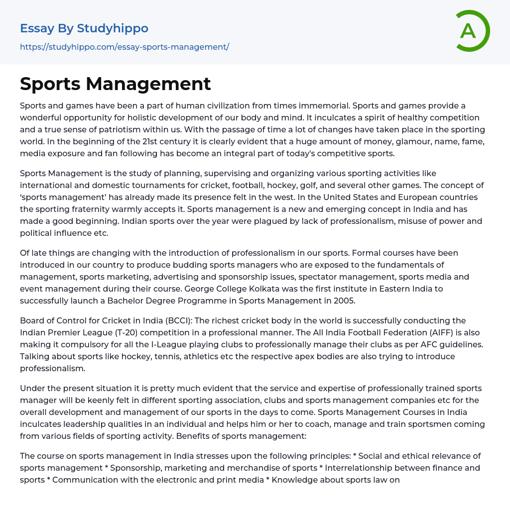 sports management interview essay
